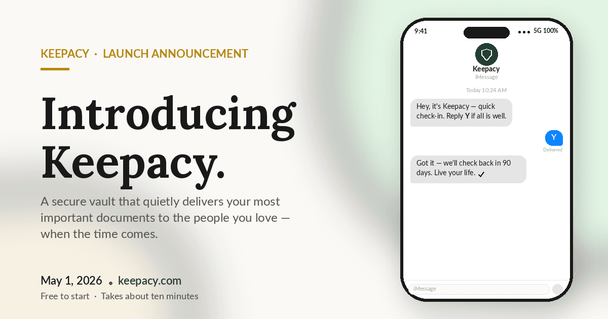 Introducing Keepacy™ — a secure vault that delivers your most important documents to the people you love.